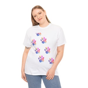 T-shirt unisex chat 100% Cotton / cadeau esthétique traces pattes chat / couleurs abstrait image 7