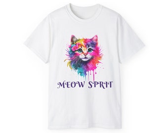 T-shirt chat art abstrait 100% Cotton / cadeau esthétique chat adorable en art abstrait / funny design : Meow spirit