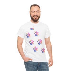 T-shirt unisex chat 100% Cotton / cadeau esthétique traces pattes chat / couleurs abstrait image 8