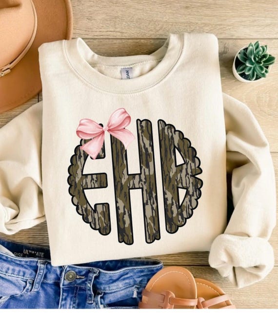 Camo Monogram Sweatshirt With Bow Personalized Initials