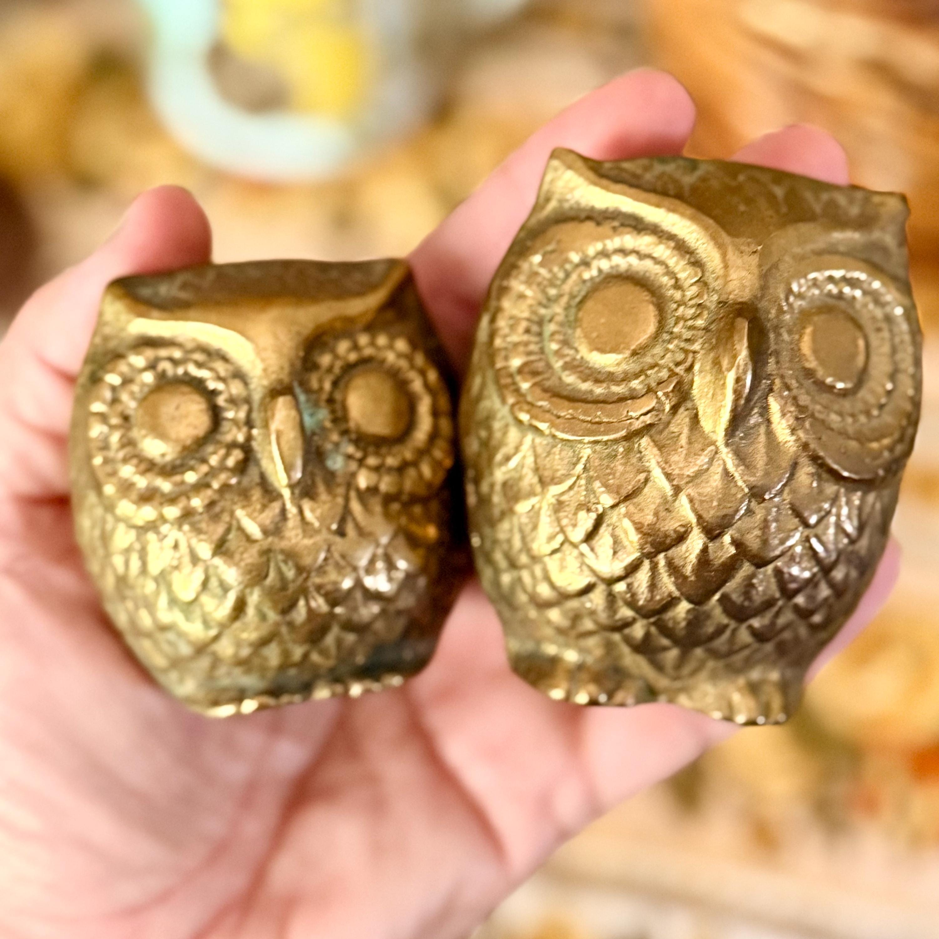 Vintage Brass Owl Figurines – Set of 2 | Made in Korea (Collectible Owl Figurines, Vintage Bra