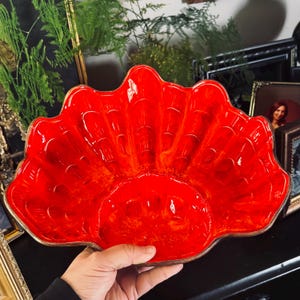 Vintage Treasure Craft Red Drip Glaze Bowl • California Pottery • Mid Century Centerpiece • Large Statement Bowl • Hollywood Regency Decor