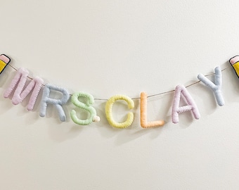 Customized Felt Teacher Garland, Classroom Decor, Appreciation Gift, Desk Accessories, Name Banner, Student, Nursery, Counselor