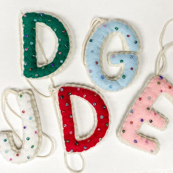 Personalized Felt Initial Sugar Cookie Ornaments/Handmade Stocking Tag/Christmas Ornament/Custom/Gift Present Topper/Unique Gifts/Valentines