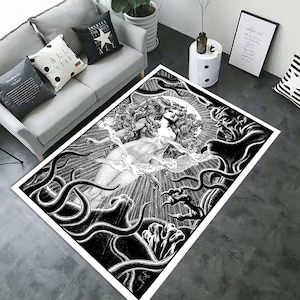 Nackte Frau Schwarz und Weiß, Tarot-Karten-Teppich, Teufel und Frau, Tauben und Sonne, beliebte Wohnkultur-Ideen, Kino-Raum-Teppich, Schlafzimmer