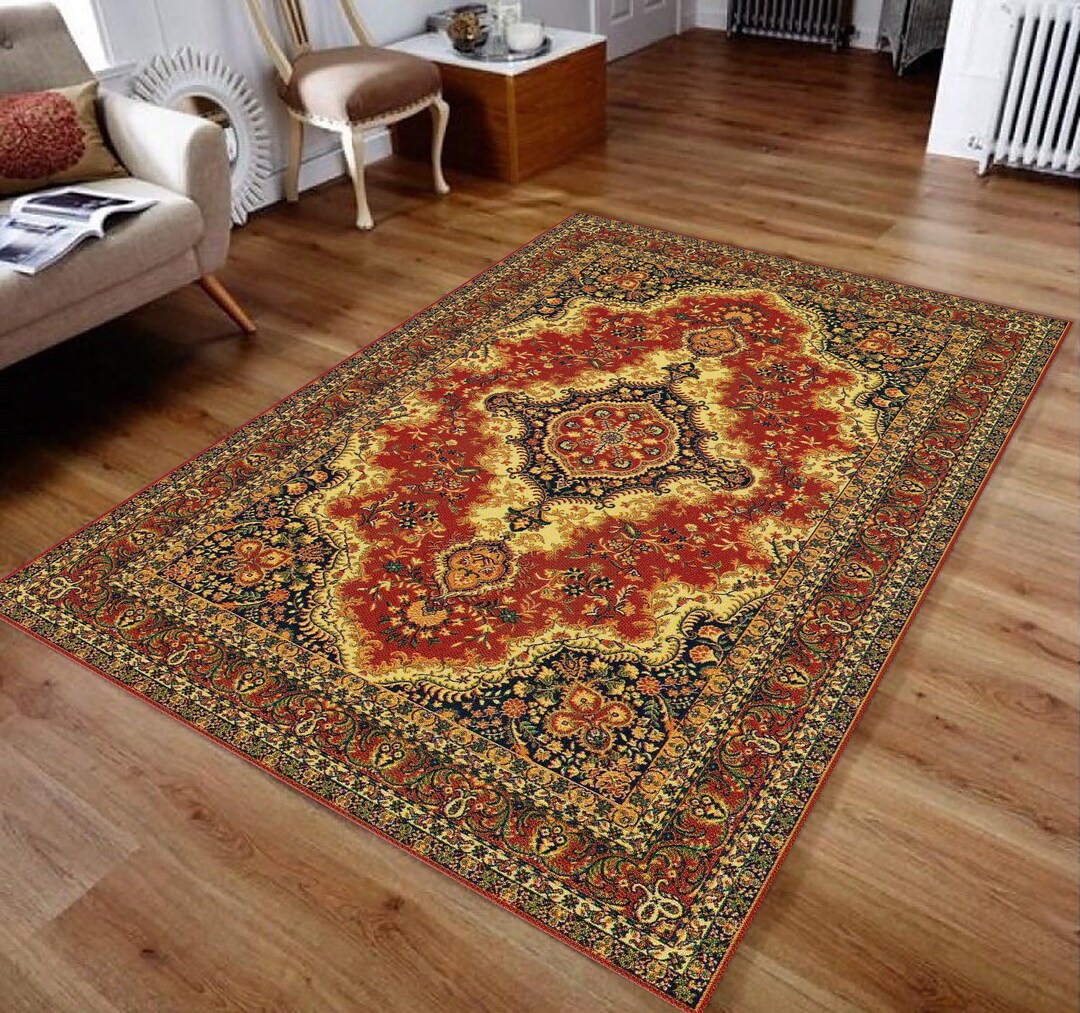 Pattern Ottoman With Patterned Rug Ottoman Rug Look Digital Printed Rug, Living Room Rug, Bedroom Rug ...