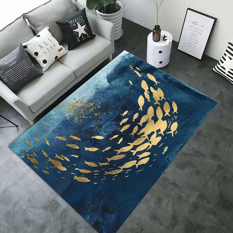 Aquatic Rug Nautical Themed Rug, Canvas Painting Look Wall Tapestry, Floor Rug ...