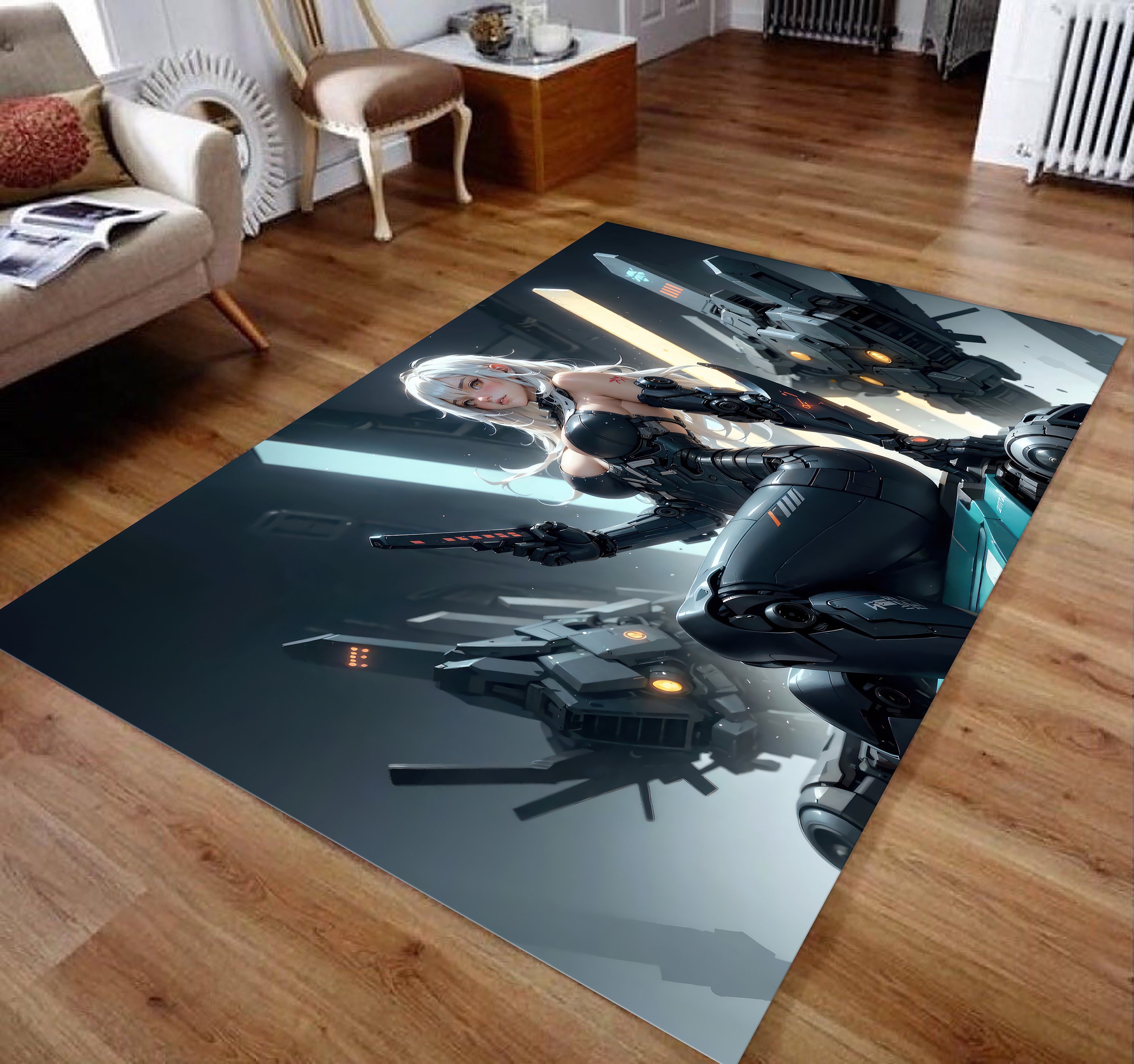 Cyber Rug Anime Cyber Girl Printed Rug, AI Design Anime Girl, Wall Tapestry ...