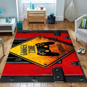 GAMER ZONE Tappeto stampato, zerbino, semplici idee di decorazione domestica, tappeto per sala giocatori, arazzo da parete, tappetino a tema videogiochi, regalo per i giocatori,