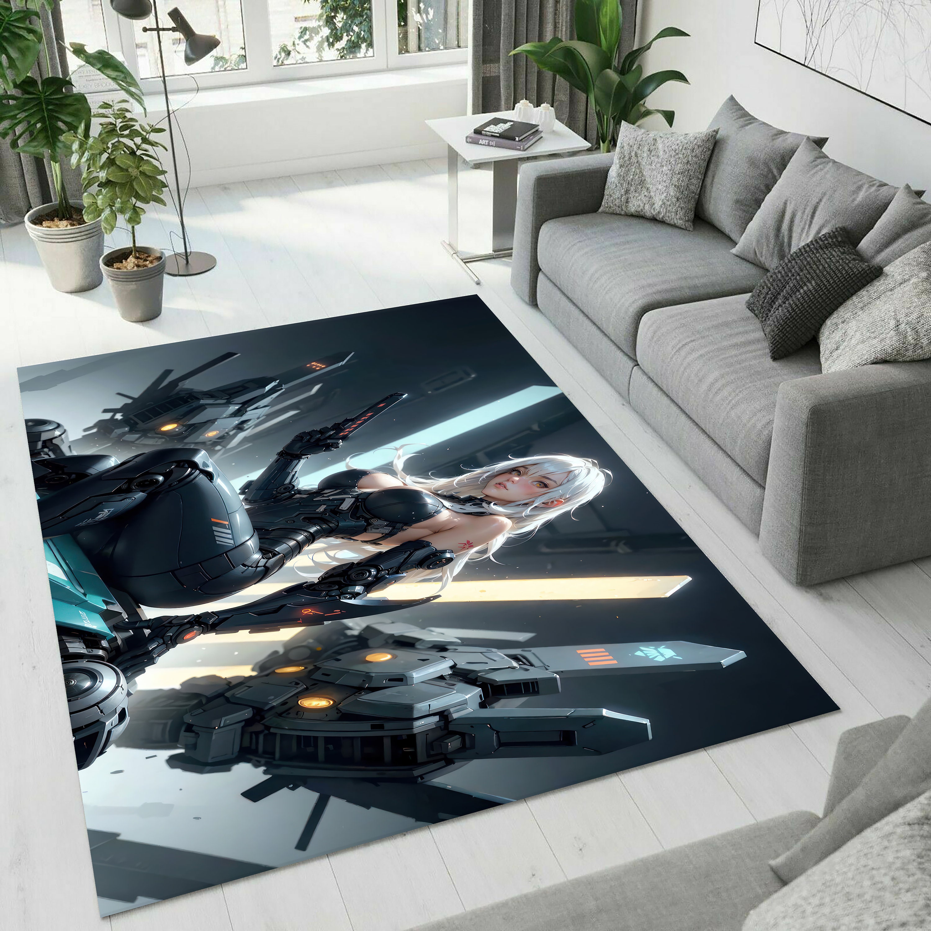 Cyber Rug Anime Cyber Girl Printed Rug, AI Design Anime Girl, Wall Tapestry ...
