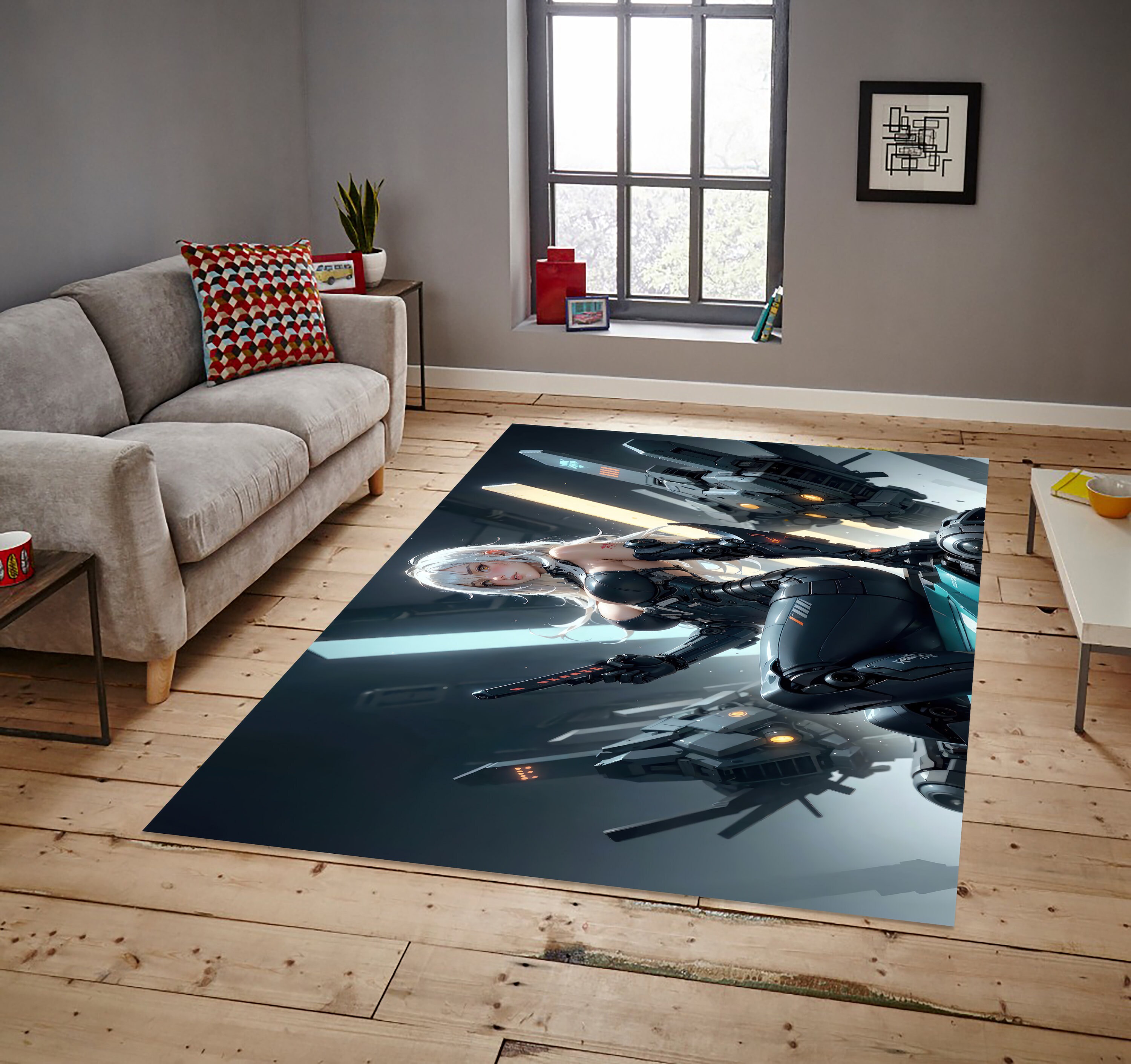 Cyber Rug Anime Cyber Girl Printed Rug, AI Design Anime Girl, Wall Tapestry ...