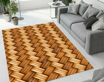 Bamboo Weave Printed Carpet, Straw Weave Carpet, Living Room Carpet, Simple Design Home Carpet, Modern Home Carpet, TV Room Carpet,Home Gift