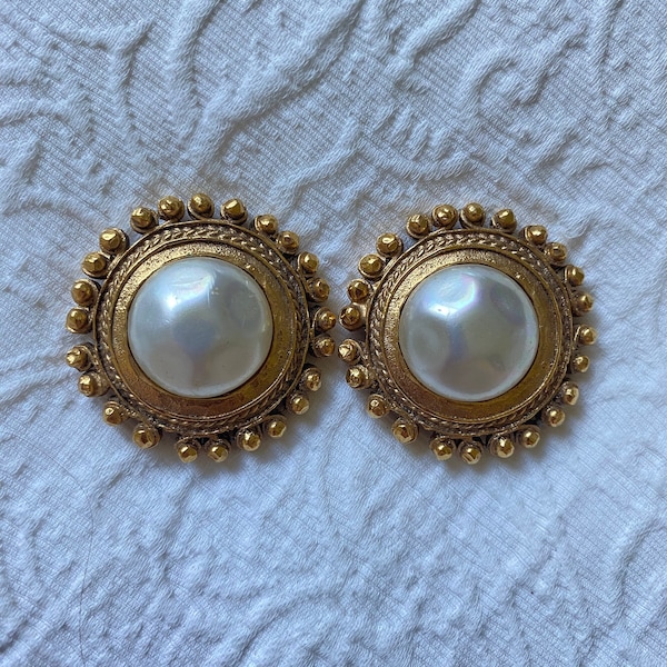 Vintage 1980’s CHANEL Gold Faux Pearl Clip-On Earrings