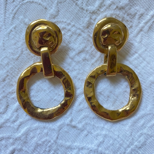 YVES SAINT LAURENT Rive Gauche Gold Hammered Metal Clip-on earrings