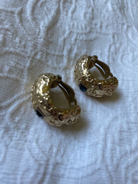 YVES SAINT Laurent Gold Blue Metal Clip-On Earrin… - image 3