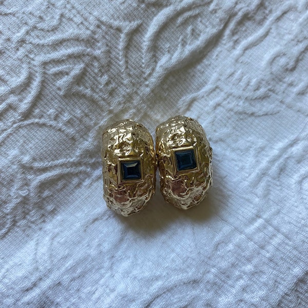 YVES SAINT Laurent Gold Blue Metal Clip-On Earrings