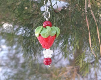 Handmade Polymer Clay Strawberry Keychain: Sweet Bag Charm