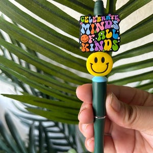Celebrate Minds of All Kinds Beaded Pen|Autism Awareness Beaded Pen|Positive Pen|Cute Pen| Ballpoint|Black Ink|Sped Teacher|Gift for Teacher