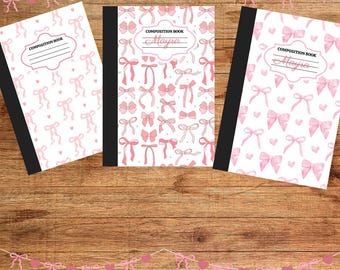 Custom Coquette Bow Composition Notebook|Personalized School Journal