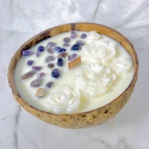 Amethyst Crystals Candle in A Ceramic Bowl | Manifestation Candle
