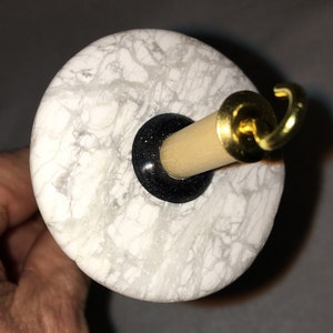 Matte white howlite semiprecious stone donut drop spindle 10.5&quot; shaft weight 1.55 oz