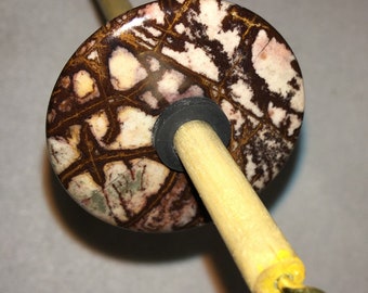 Outback Jasper semiprecious stone donut drop spindle 10.5" shaft weight 1.25 oz