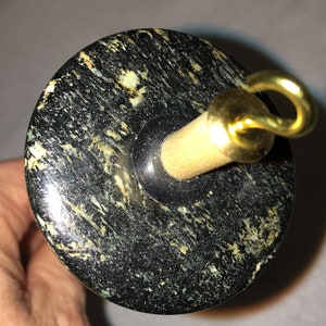 Black w/ white flecks semiprecious stone donut drop spindle 10.5&quot; shaft weight 1.5 oz