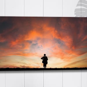 Saving Private Ryan Canvas Art | Saving Private Ryan Wall Art | Soldier and Red Sky Clouds Minimalist Poster Print | US Army 5 Piece Canvas