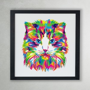 Colorful Abstract Cat Poster | Animal Hand Drawn illustration Print | Abstract Animal  Wall Decor