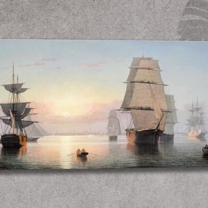 Boston Harbor Sunset by Fitz Henry Lane Oil Painting Art | Famous Art Painting Canvas | High-Quality Wall Art Decor for Living Room