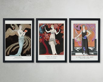 Famous French Fashion Illustrations Poster | George Barbier Art Prints  Set of 3 | Fashion Themed Wall Art Prints | 1920's Art Deco