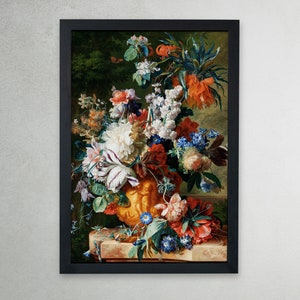 Bouquet of Flowers in an Urn by Jan van Huysum | High Quality Art Print | Flowers  Painting Poster
