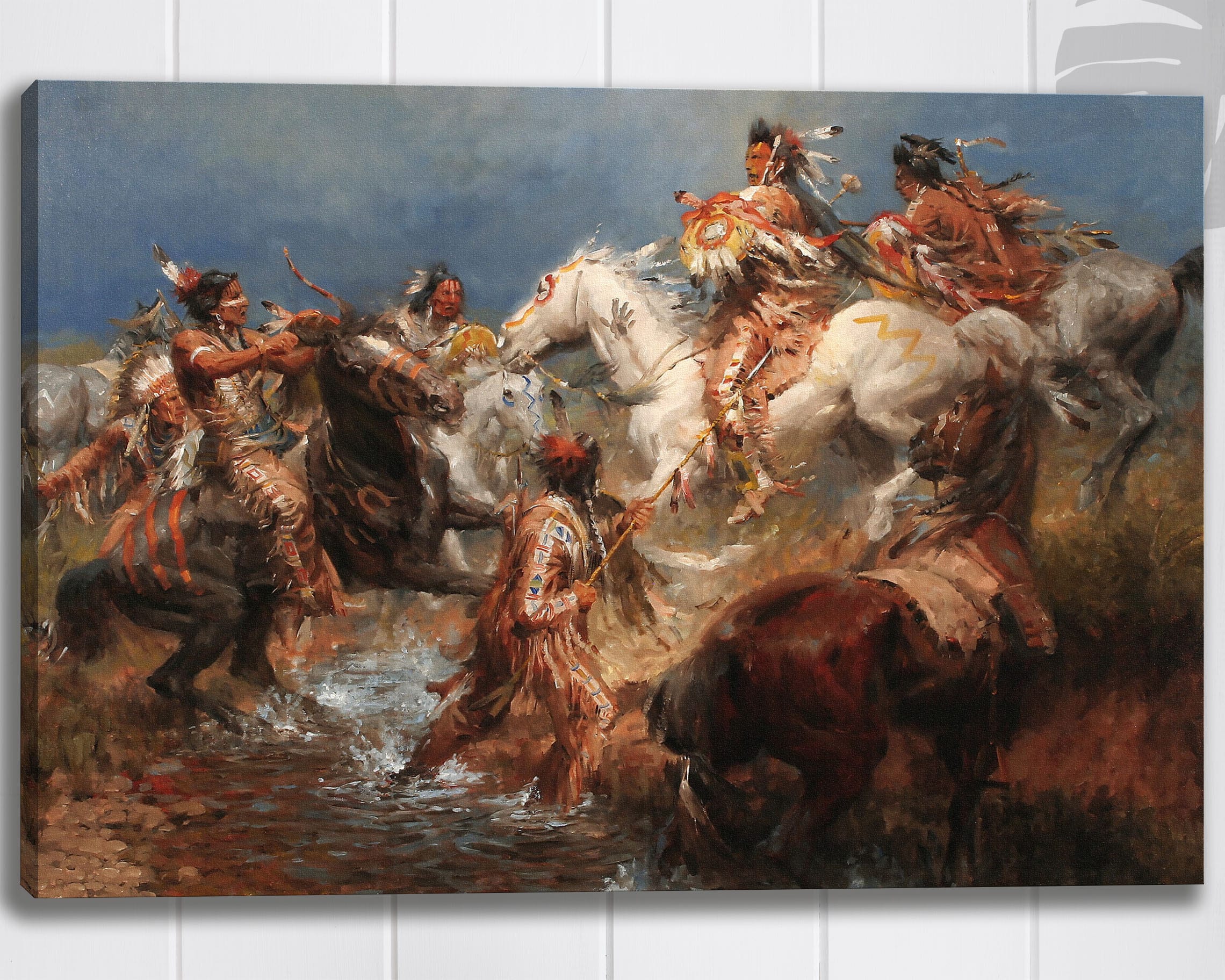 Cherokee American Indians Iroquois War Scene Oil Painting Canvas Wall ...