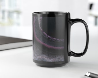 Abstract Black Mug | 11 oz or 15 oz |Fluid Art Print l Galaxy Appearance l Summer Gift l Brighten Day & Kitchen | Gift for Under 20 Dollars