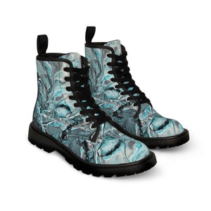 Women's Ocean Abstract Fluid Art Canvas Boots | Boho Hippie | From our Original Oceans Two Painting Collection | Gift / Present Idea for Her