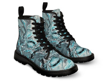 Women's Ocean Abstract Fluid Art Canvas Boots | Boho Hippie | From our Original Oceans Two Painting Collection | Gift / Present Idea for Her