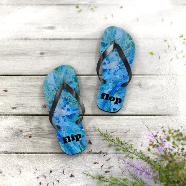 "Kleine ""Flip"" & ""Flop"" Flip Flops | Größe Sm | Ozean abstrakt mit Wörter Flip auf links und Flop auf rechts | Andere Größen sind in meinem Shop erhältlich