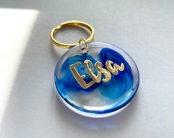 Personalized Dog Tag "Royal Blue" | Unique Blue Gold Pendant Amulet Jewelry Made of Epoxy Resin Collar Pet Dog Gift Harness
