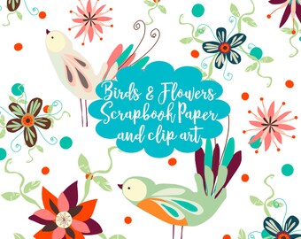 Birds & flowers Clip art Scrapbooking Digital Wallpaper