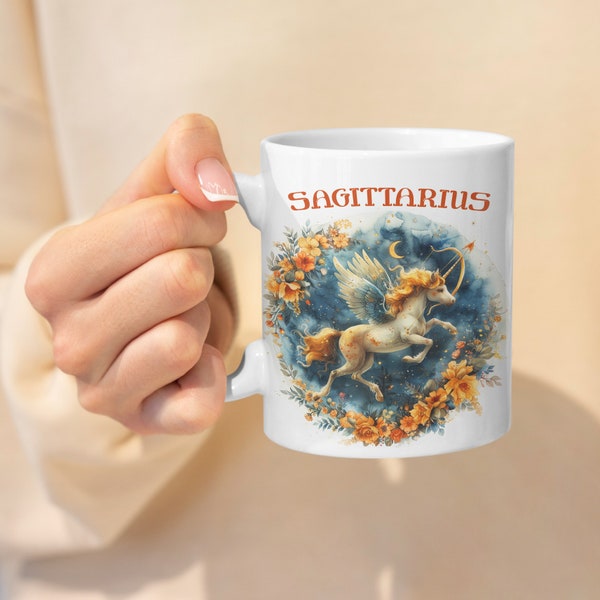 Sagittarius Sign Cosmic Mug - Zodiac Astrology Watercolour Coffee Cup, Ideal Birthday Gift, Mother’s Day Cute Décor, 11oz