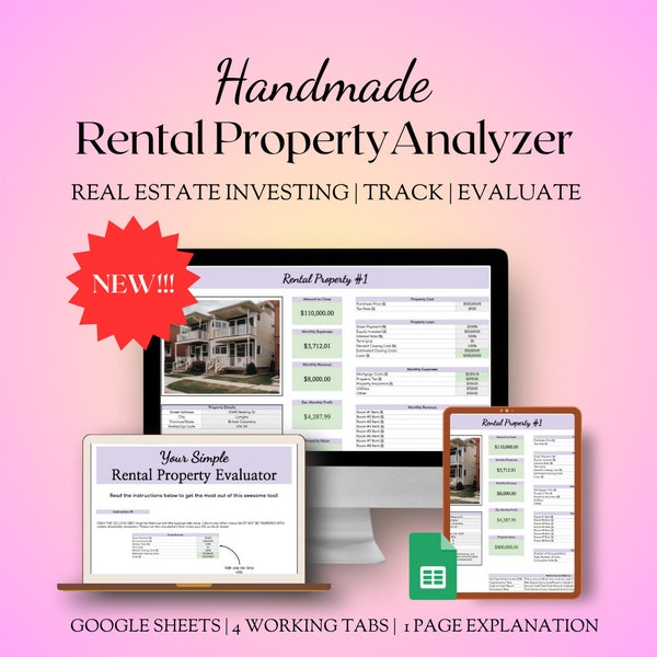 Handmade Rental Property Tracker (GOOGLE SHEET TEMPLATE) | Track, analyze and evaluate your income-generating properties! Instant Download!