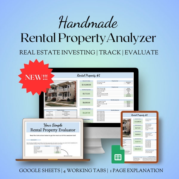 Handmade Rental Property Tracker (GOOGLE SHEET TEMPLATE) | Track, analyze and evaluate your income-generating properties! Instant Download!