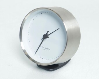 GEORG JENSEN tableclock timeless Koppel clock stainless steel/white 10 cm | Designed by Henning Koppel | Danish Design | Minimalis