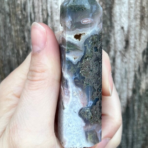 Moss Agate Tower ~ Moss Agate Tower With Druzy ~ Beautiful Moss Agate Tower ~ Moss Agate