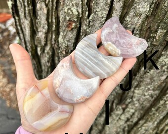 Agate Moon ~ Flower Agate Moon ~ Pink Amethyst Moon ~ Crystal Moon ~ Druzy Agate Moon