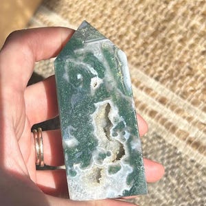 Druzy Moss Agate Tower ~ Moss Agate Tower With Druzy ~ Beautiful Moss Agate Tower ~ Moss Agate ~ High Quality Druzy Moss Agate Tower