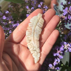 Green Flower Agate Feather ~ Stunning Flower Agate Feather Carving ~  Feather Carving ~ Flower Agate ~ Green Flower Agate ~ Garden Crystal