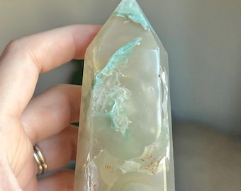 Russian Flower Agate Tower - Gentle, Nourishing, Growth - Green