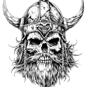 Calavera vikinga SVG / Casco de guerrero, vector de barba (descarga instantánea)