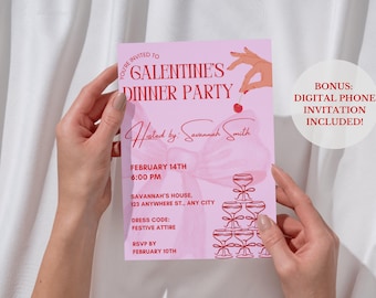 Invitación para el Día de Galentine: Editable en rojo cereza y rosa (Digital)